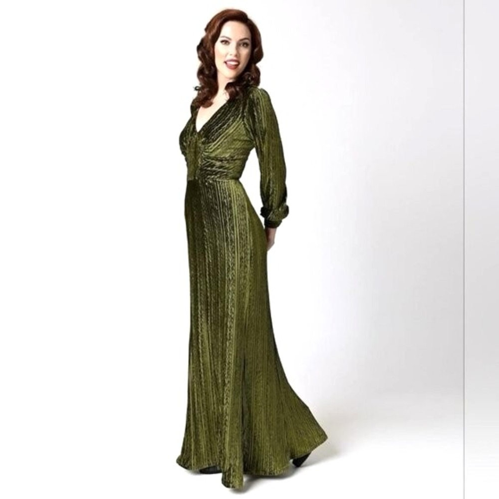 Voodoo‎ Vixen Edith Velvet Maxi Dress NEW Sz XL Green Retro Art Deco Feminine